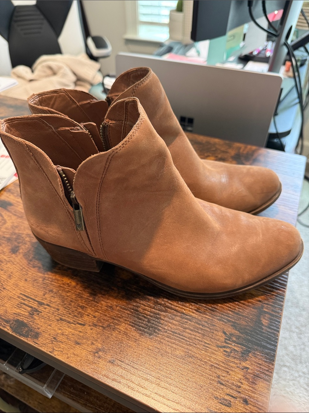 Lucky Brand Tan Leather Ankle Booties - Side Zip